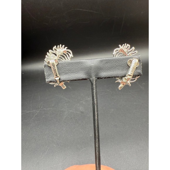 Vintage Coro Silver Tone Feather Clip On Earrings MCM Designer Fashion - Picture 8 of 8